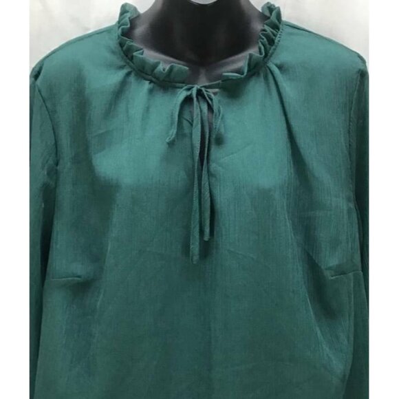 AVA & VIV Top Plus 1X Green Tunic Tie Women New - Picture 2 of 5